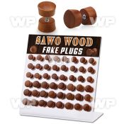 1764ey0 display with sawo wood fake plugs surgical steel center ear lobe piercing