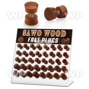 1764eye display w of sawo wood fake plugs surgical steel centerpo ear lobe piercing