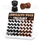 1764eyk display w of fake black areng sawo wood plugs surgical ear lobe piercing