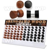 1764eyt display w of fake black areng sawo wood plugs surgical ear lobe piercing