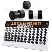 1764eyy display w of black areng wood fake plugs surgical steel ear lobe piercing