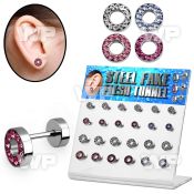 1764ezy display w surgical steel fake cheater flesh tunnels cry ear lobe piercing