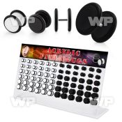 1764t9 display w acrylic fake cheater plugs o ring s in black belly piercing