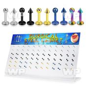 1764ty display w assorted steel ion plated steel labret stud lower lip piercing