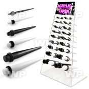 17mi0y6 display w black white acrylic tapers double o ring s ear lobe piercing