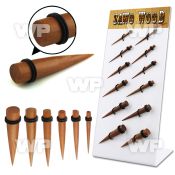 17mi9k display w organic sawo wood tapers double o ring s size ear lobe piercing