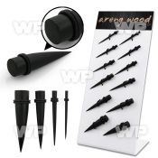 17mi9s display w organic black areng wood tapers double o ring ear lobe piercing