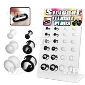 17mie0 display w black white silicon flesh tunnels size 4mm ear lobe piercing