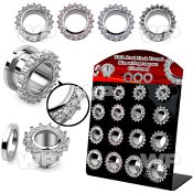 17miety4 black display 16 pcs of 316l steel screw fit flesh tunne ear lobe piercing