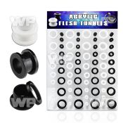 17miez display w of black white acrylic screw fit flesh tunnel ear lobe piercing