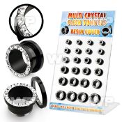 17mil07 display w black ion plated steel flesh tunnel ferido glue ear lobe piercing