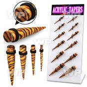 17mit0 display w black acrylic taper hot printed tiger fur patte ear lobe piercing