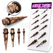 17mitt display w black acrylic tapers hot printed snake skin pat ear lobe piercing
