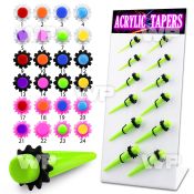 17mitz display w acrylic tapers in solid colors fancy o ring s ear lobe piercing