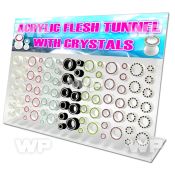 17mizs display w of acrylic screw fit flesh tunnel crystal studd ear lobe piercing