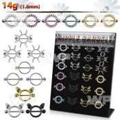 17ume display w assorted nipple shields 316l barbells 1 6mm nipple piercing