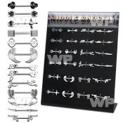 17umk display w assorted 316l steel nipple barbells 1 6mm nipple piercing