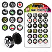 18bqiz display 24 acrylic fake plugs mixed logos o ring s size belly piercing