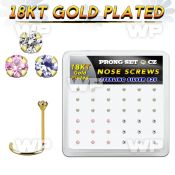 18nwzbm box 36 gold plated silver nose screws w 1.5mm mix cz