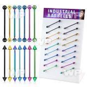 18u1e display with of ion plated 316l steel industrial barbells 