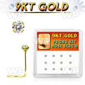 19i36e9 box w of 9k gold nose screw round 2mm clear prong set cz nose piercing