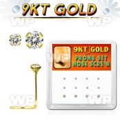 19i36ee box w of 9kt gold nose screw 1 5mm 2mm prong set clear nose piercing