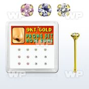 19iu4el box w of 9k gold nose bone round 2mm prong set cz stones nose piercing