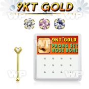 19iu4k box w of 9k gold nose bone 1 5mm round prong set cz ston nose piercing