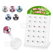 1b4867 display w bio flex labret 3mm multi jewel balls length lower lip piercing