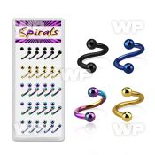 1c3mwe display box w of ion plated 316l steel eyebrow spirals helix piercing