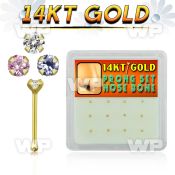 1iu40 box w of 14kt gold nose bone 1 5mm round prong set cz nose piercing