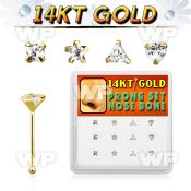 1iu4ez box w of 14kt gold nose bone 3mm prong set clear cz ston nose piercing