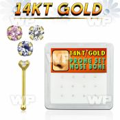 1iu4k box w of 14kt gold nose bone 2mm prong set round cz ston nose piercing