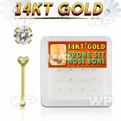 1iu4l box w of 14kt gold nose bone 1 5mm prong set clear round nose piercing