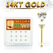 1iu4z box w of 14kt gold nose bone 3mm prong set heart shaped nose piercing