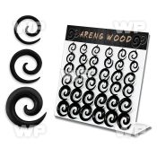 1jfmes display w black areng wood spiral tapers size 3mm 10mm ear lobe piercing