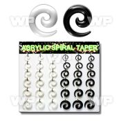 1jfmz display w black white acrylic spiral coil tapers size ear lobe piercing
