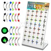 1jwnz display w of 316l steel micro banana w 3mm acrylic uv eyebrow piercing