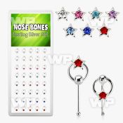 1u4ajz box w silver nose bone star shape round center crystal nose piercing
