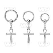 316l steel ball closure ring 14g w a dangling ankh cross 