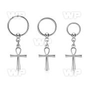 316l steel ball closure ring 16g w a dangling ankh cross 
