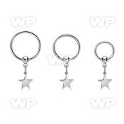 316l steel ball closure ring w dangling steel star