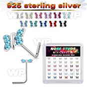 3f4hrjzy silver l shaped nose pins 22g butterfly crystals 36