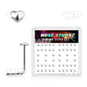 3fqxa box of silver l shaped nose studs plain silver heart shap nose piercing