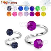 3mirs steel twisted spiral barbell acrylic glitter balls 5mm