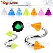 3mwib6u surgical steel eyebrow spiral 1 2mm 3mm acrylic glow in eyebrow piercing