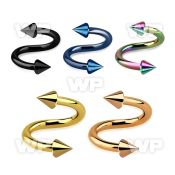 3mwr6uks ion plated surgical steel spiral 1 2mm 2 5mm cones eyebrow piercing