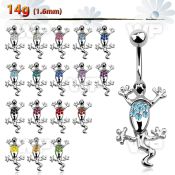 3wpp9 polished implant grade steel belly ring w crystal lizard
