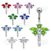 3wppt 316l steel belly ringw a lower butterfly design w crystal belly piercing