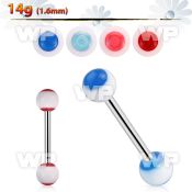 441fb surgical steel tongue bar 1 6mm 6mm white acrylic ball tongue piercing